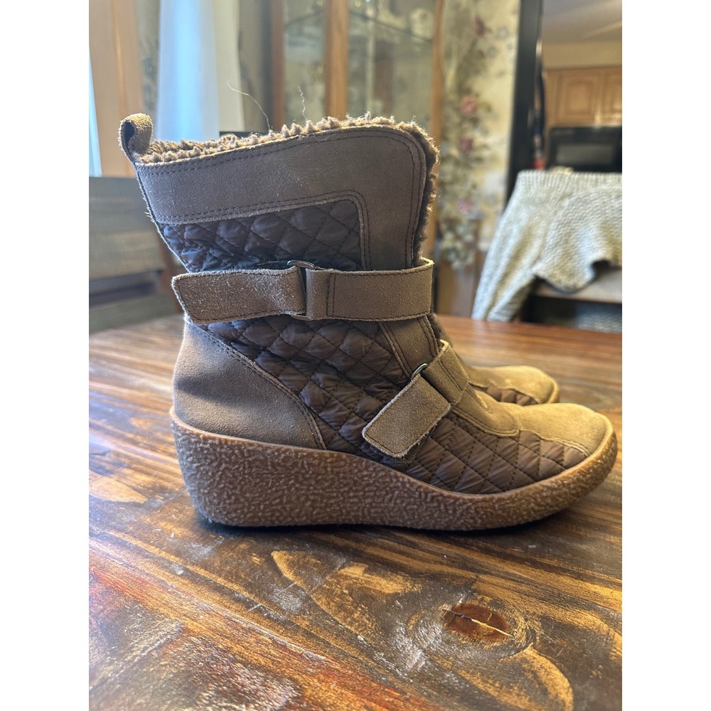 Easy Sprit Women's‎ Brown Leather Wedge Winter Boots Shearling Lined Size 8M